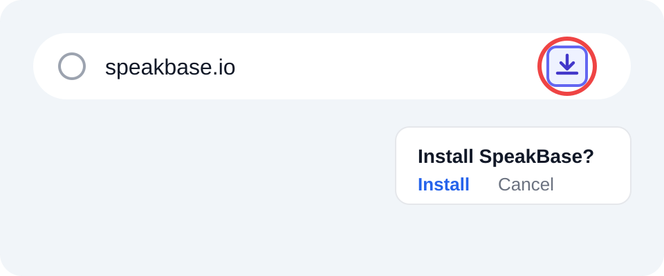 تثبيت SpeakBase على الحاسوب: أيقونة التثبيت في شريط العنوان