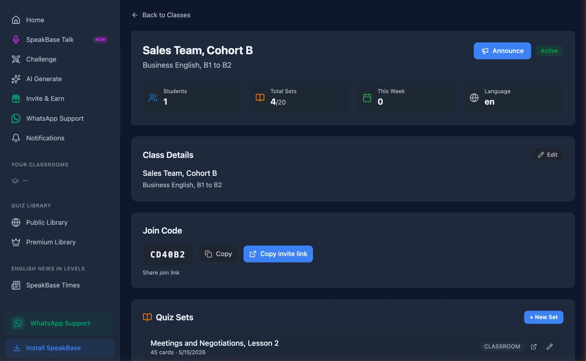 Group page with join code