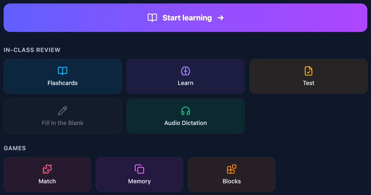 SpeakBase study modes
